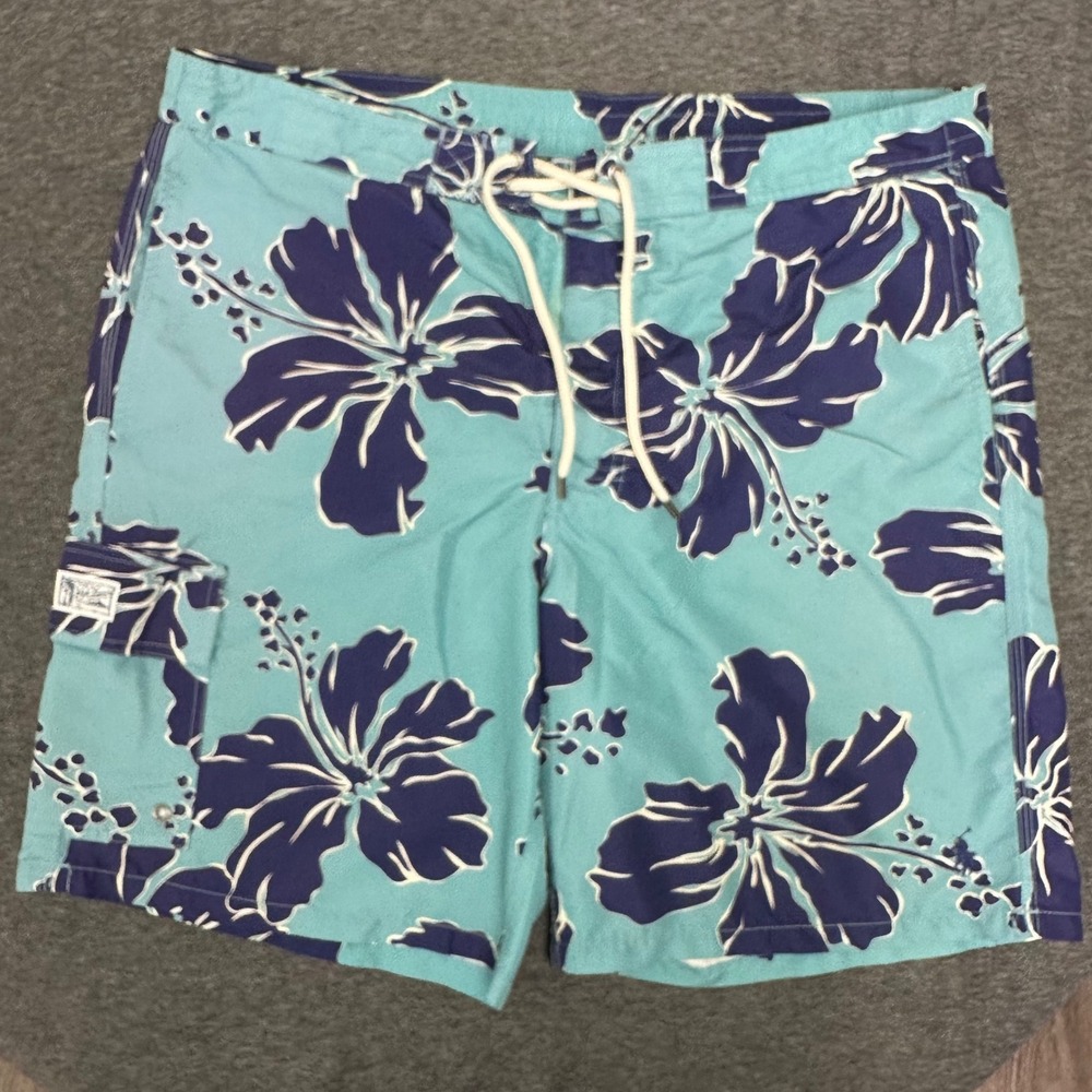 Polo Ralph Lauren Swim Surf Beach Trunks Floral Swimwear Shorts Blue Large